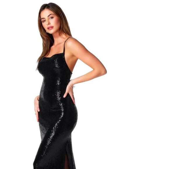 New with Tags Bebe Cowl Neck Shimmer Maxi Dress sz large - Picture 1 of 4